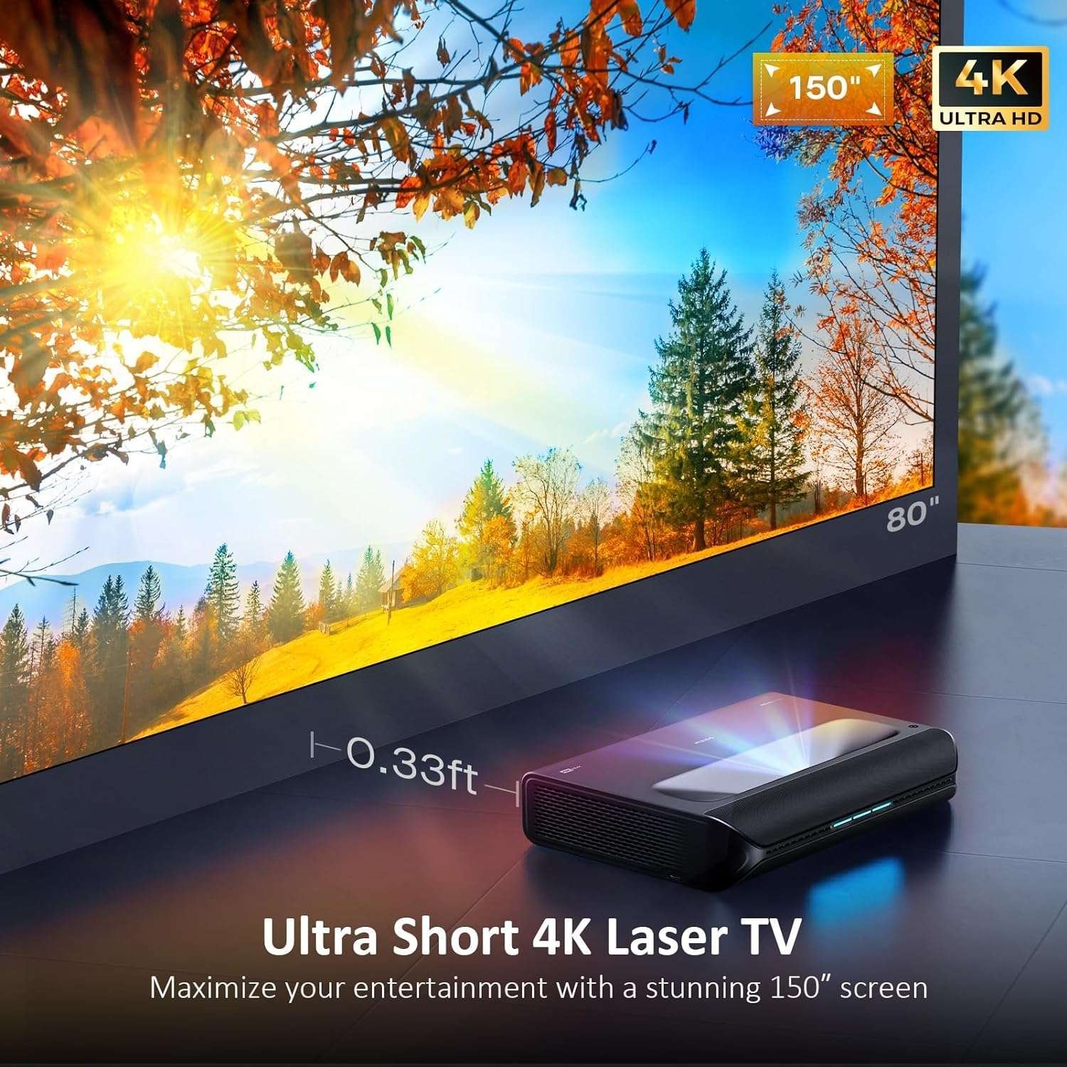 NexiGo Aurora Pro, Ultra Short Throw 4K Tri-Color Laser Projector, 2400 Lumens with Dolby Vision & Atoms - Image 3